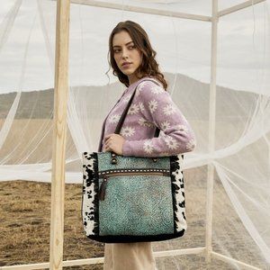 Myra Rustic Turquoise and Black Women's Tote Bag